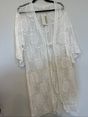 Elegant White Lace Swim Coverup NWT